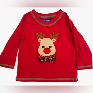MATT'S SCOOTER Red Long Sleeve Reindeer Applique Bow Tie Holiday‎ T-Shirt 6-9M